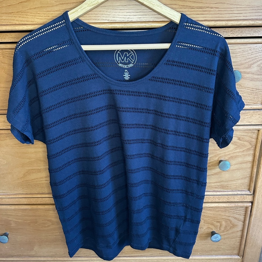 Michael Kors Dark Blue Short Sleeve Womens T-Shirt Size Petite Large Athleisure